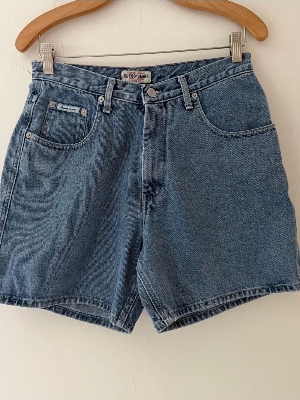 Guess Vintage Denim Jean Shorts 90s High Waist Baggy Mom Blue Size 28